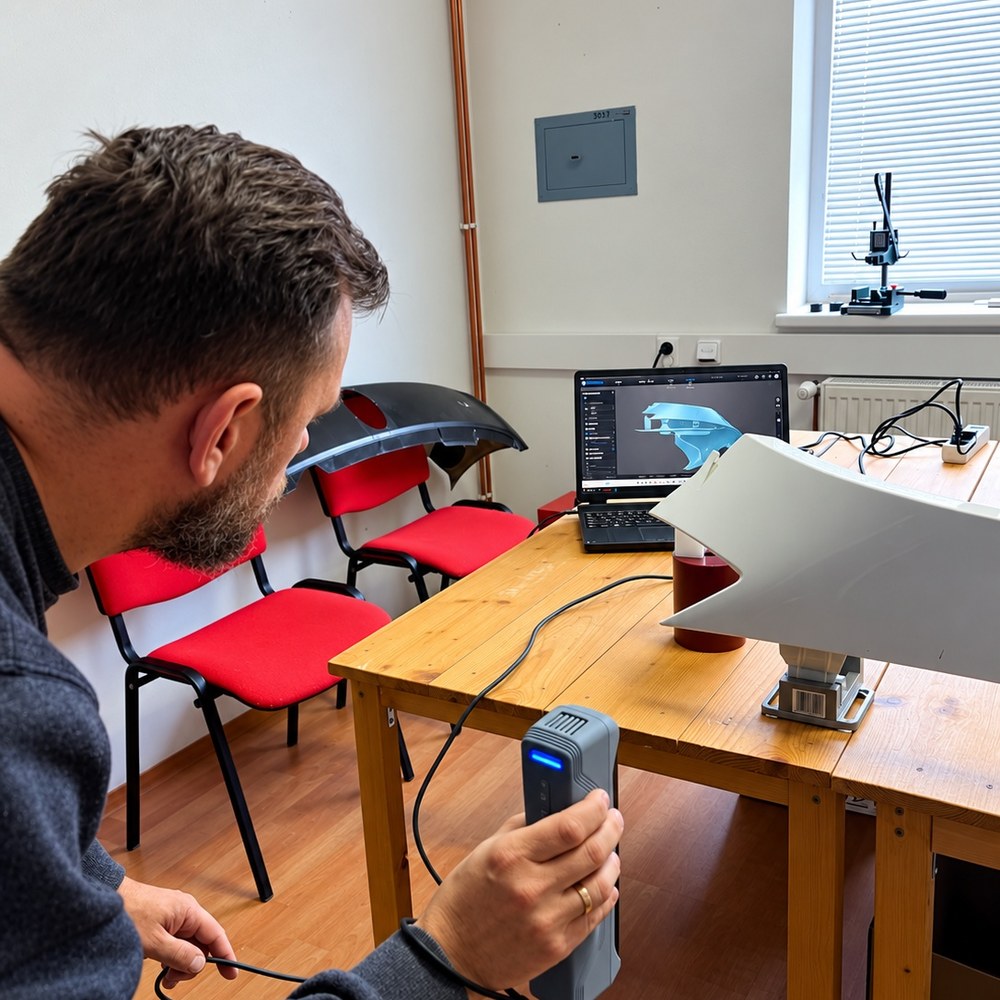 Scanning a car part — Handheld 3D scanner